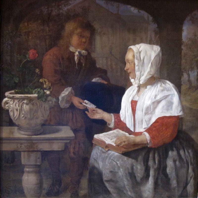 Gabriel Metsu A Girl Receiving a Letter Norge oil painting art